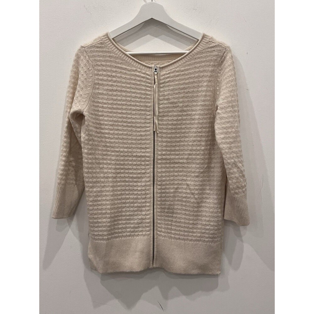 Club Monaco Cashmere Small Beige Full Zip Up Sweater Knit Textured *stain